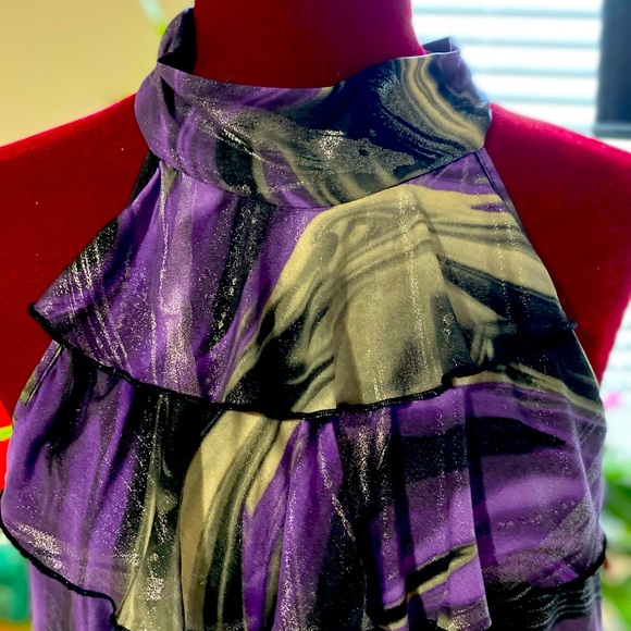 Dots Tops - Marbled Satiny Sparkle design: Halter Tie Sparkle Tierred Ruffled Top VTG